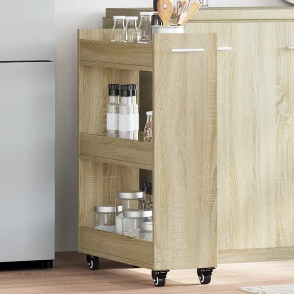 skab med hjul 60x22x79 cm konstrueret træ sonoma-eg