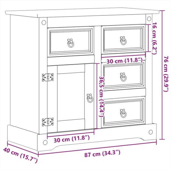skænk Corona 87x40x76 cm massivt fyrretræ