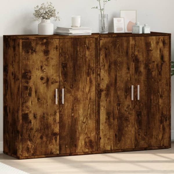 kommoder 2 stk. 60x31x84 cm konstrueret træ røget egetræsfarve