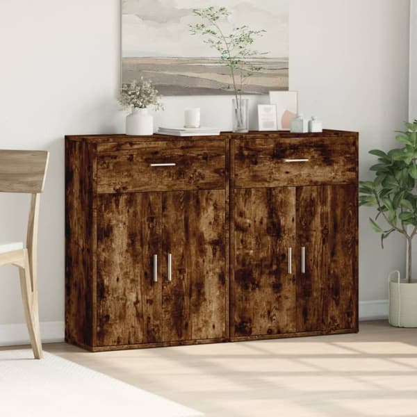 skænke 2 stk. 60x30x84 cm konstrueret træ røget egetræsfarve