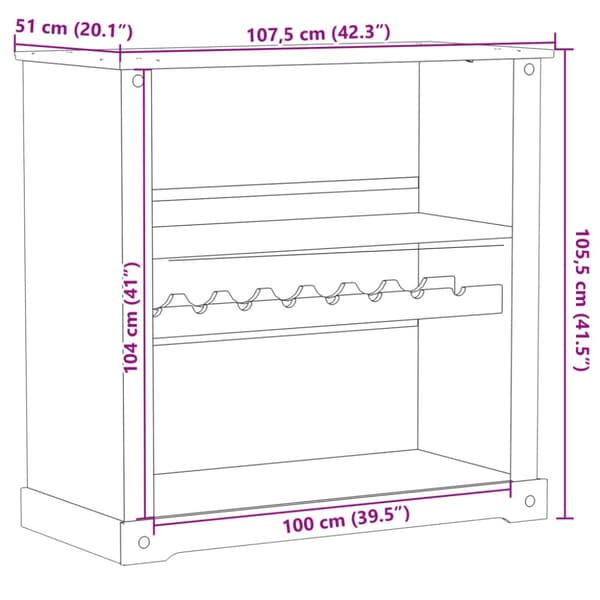 vinskab Corona 107,5x51x105,5 cm massivt fyrretræ