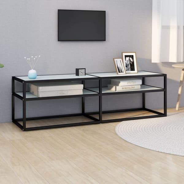 tv-bord 140x40x40,5 cm hærdet glas marmoreffekt hvid