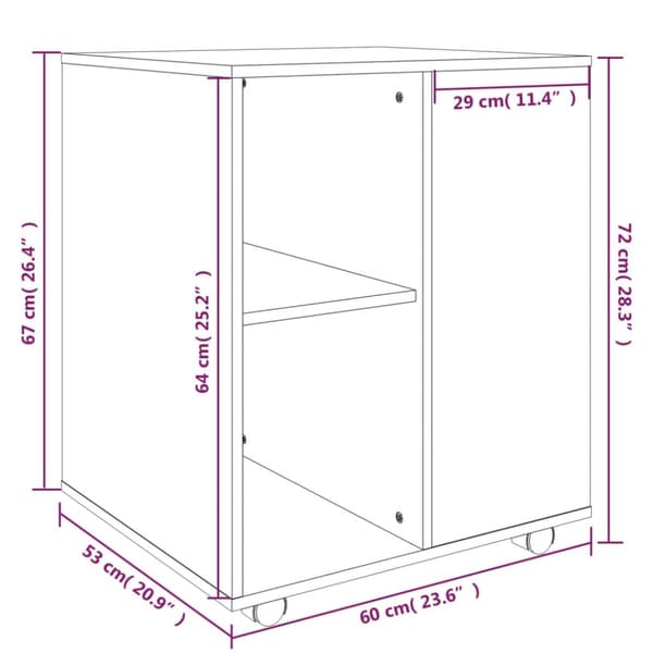 rullebord 60x53x72 cm konstrueret træ røget egetræsfinish