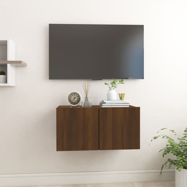 væghængt tv-bord 60x30x30 cm konstrueret træ brun egetræ