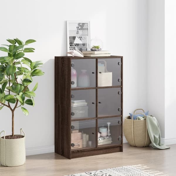 skab med låger 68x37x109 cm konstrueret træ brun egetræsfarve