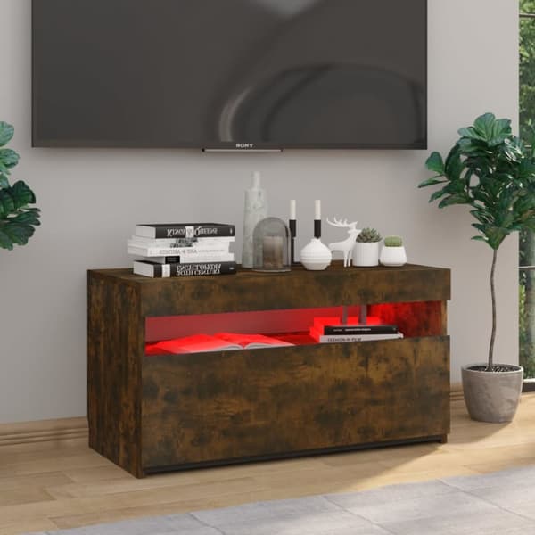 Tv-bänk med LED-belysning rökfärgad ek 75x35x40 cm
