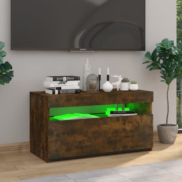 Tv-bänk med LED-belysning rökfärgad ek 75x35x40 cm