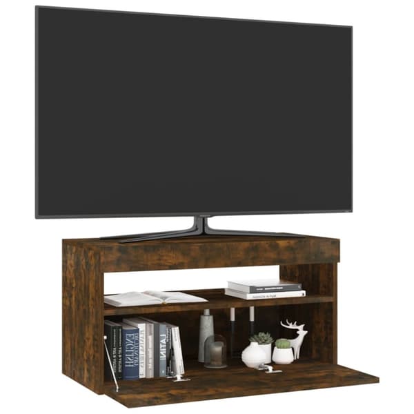 Tv-bänk med LED-belysning rökfärgad ek 75x35x40 cm