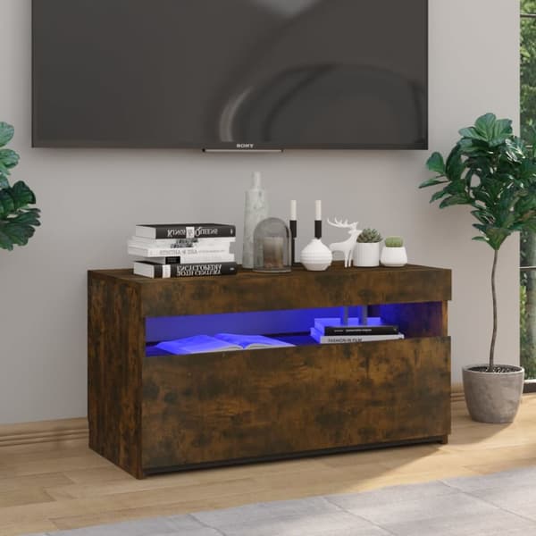 Tv-bänk med LED-belysning rökfärgad ek 75x35x40 cm