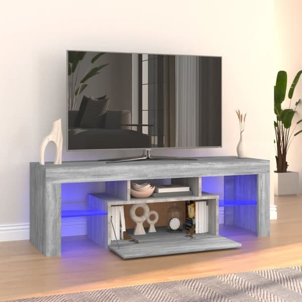 tv-bord med LED-lys 120x35x40 cm grå sonoma-eg