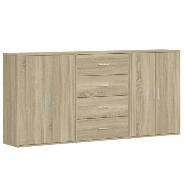 kommoder 3 stk. 60x31x84 cm konstrueret træ sonoma-eg