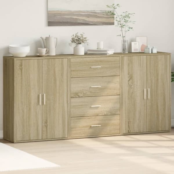 kommoder 3 stk. 60x31x84 cm konstrueret træ sonoma-eg
