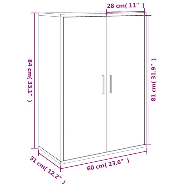 kommoder 2 stk. 60x31x84 cm konstrueret træ sonoma-eg