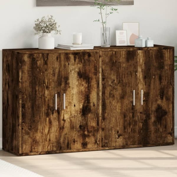 Skänkar 2 st rökfärgad ek 60x31x70 cm konstruerat trä
