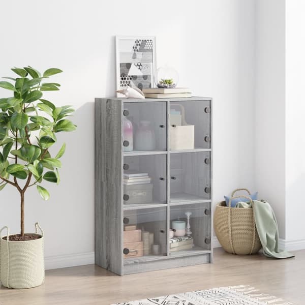 skab med låger 68x37x109 cm konstrueret træ grå sonoma-eg