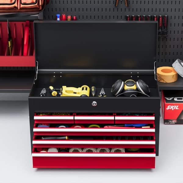 Rootz Tool Box - Låsbar förvaring - 3 lådor Organizer - Slitstarkt stål - Effektiv verktygshantering - 60cm x 26cm x 34cm - Röd+svart