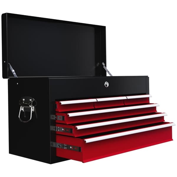 Rootz Tool Box - Låsbar förvaring - 3 lådor Organizer - Slitstarkt stål - Effektiv verktygshantering - 60cm x 26cm x 34cm - Röd+svart