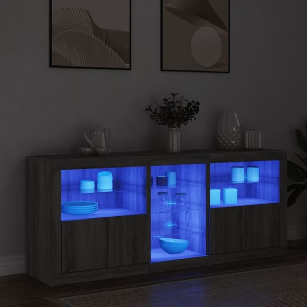 Skänk med LED-belysning grå sonoma 162x37x67 cm
