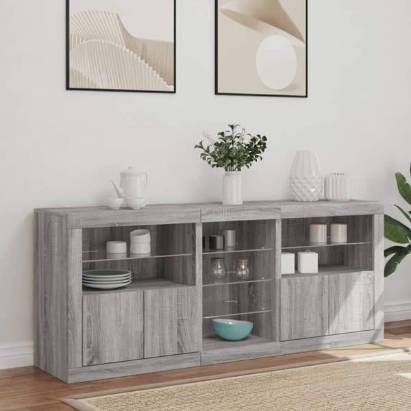 Skänk med LED-belysning grå sonoma 162x37x67 cm