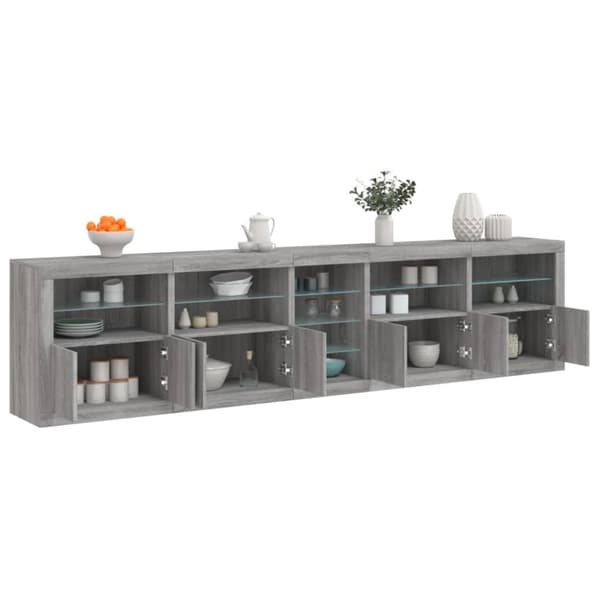 skænk med LED-lys 283x37x67 cm grå sonoma-eg