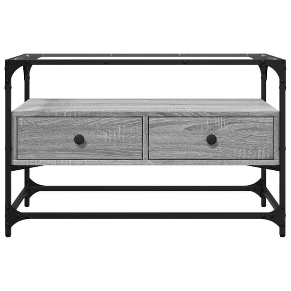tv-bord med glasplade 80x35x51 cm konstrueret træ grå sonoma-eg