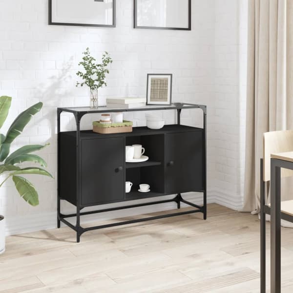 skænk med glastop 98x35x81 cm konstrueret træ sort