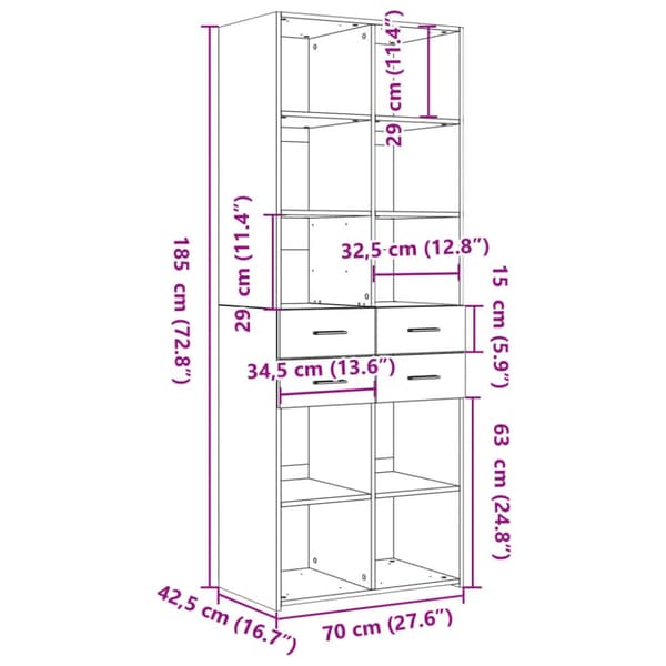 skab 70x42,5x185 cm konstrueret træ hvid