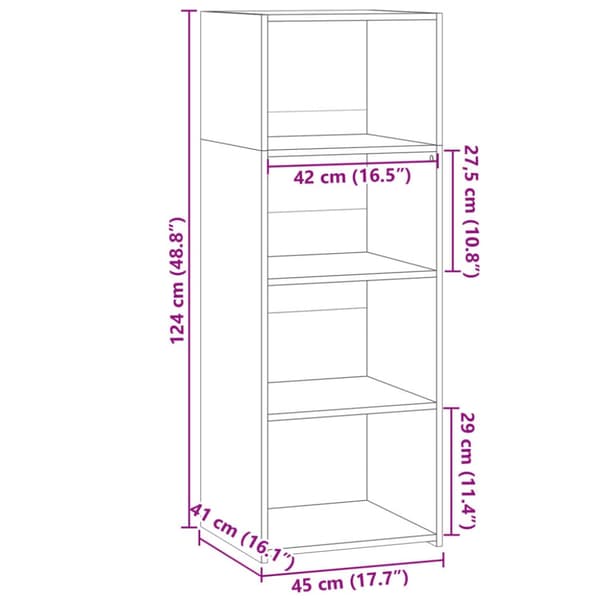 reol 45x41x124 cm konstrueret træ sort