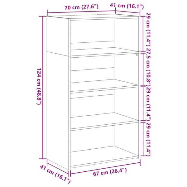 reol 70x41x124 cm konstrueret træ røget egetræsfarve