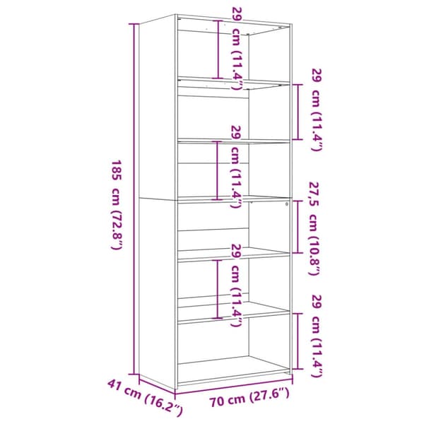 reol 70x41x185 cm konstrueret træ sonoma-eg