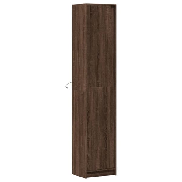 skab med LED-lys 41,5x32,5x200 cm konstrueret træ brunt eg