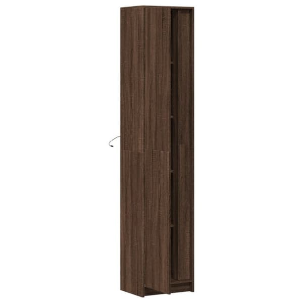 skab med LED-lys 41,5x32,5x200 cm konstrueret træ brunt eg