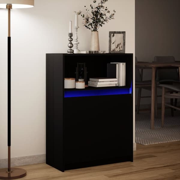 reol med LED 72x34x100 cm konstrueret træ sort