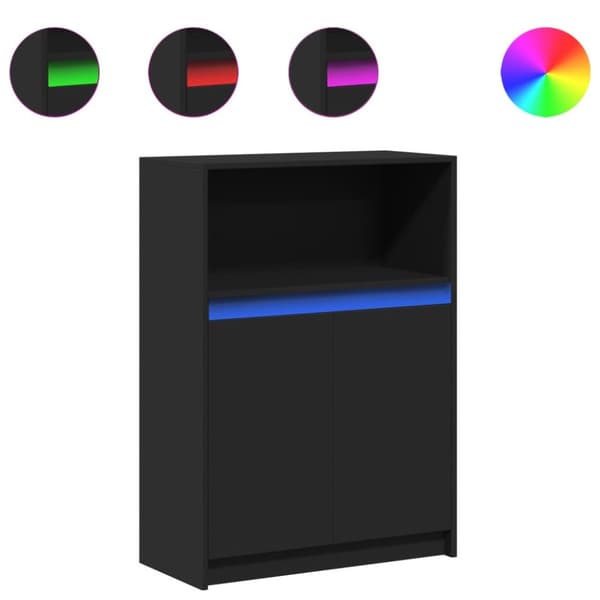 reol med LED 72x34x100 cm konstrueret træ sort