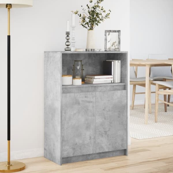 Skänk med LED betonggrå 72x34x100 cm konstruerat trä