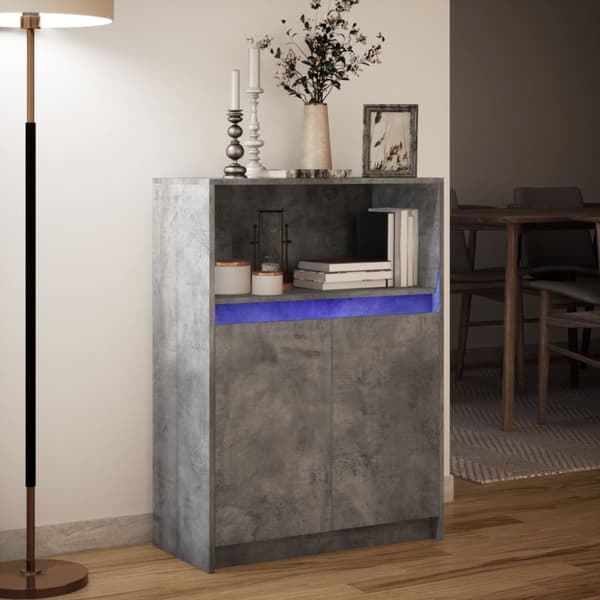 Skänk med LED betonggrå 72x34x100 cm konstruerat trä