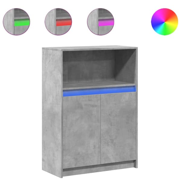 Skänk med LED betonggrå 72x34x100 cm konstruerat trä