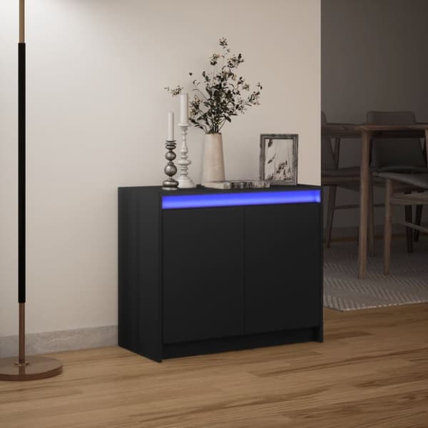 skænk med LED-lys 72x34x61 cm konstrueret træ sort