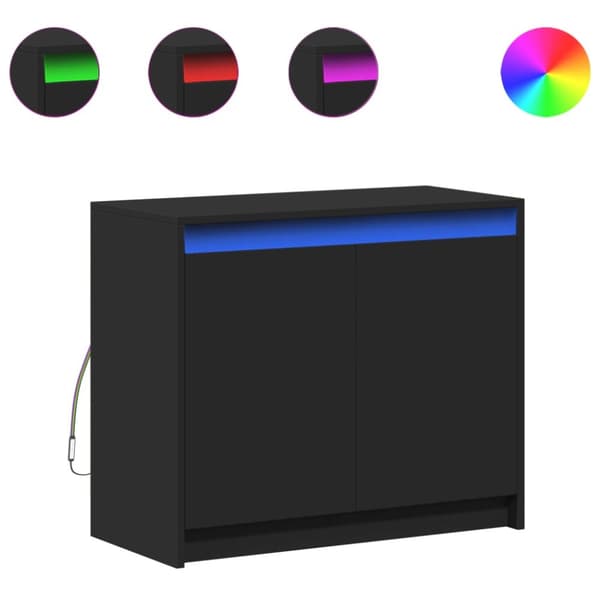 skænk med LED-lys 72x34x61 cm konstrueret træ sort