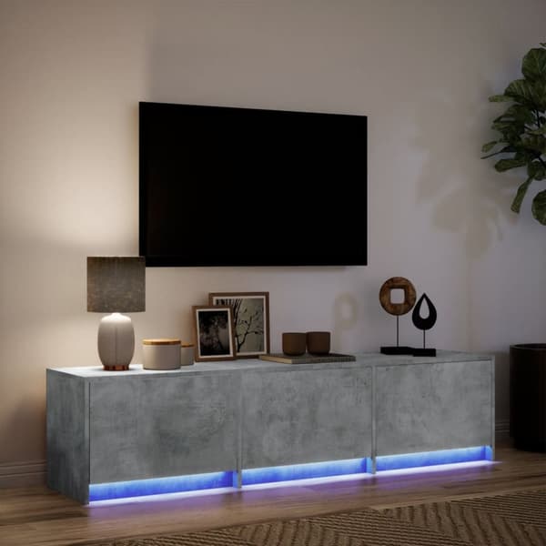 Tv-bänk med LEDs betonggrå 165x34x40 cm konstruerat trä