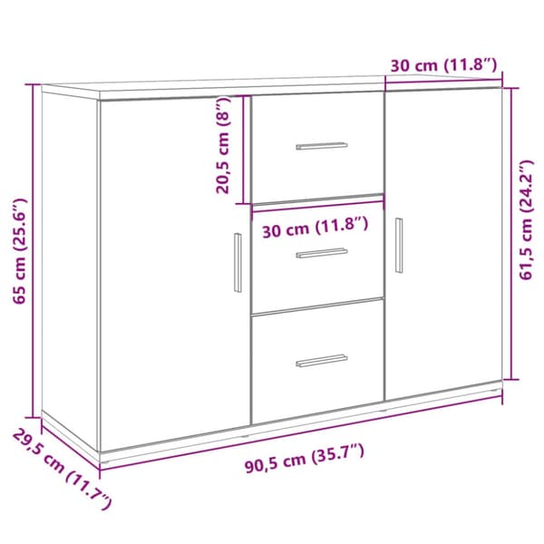skænk 90,5x29,5x65 cm konstrueret træ betongrå