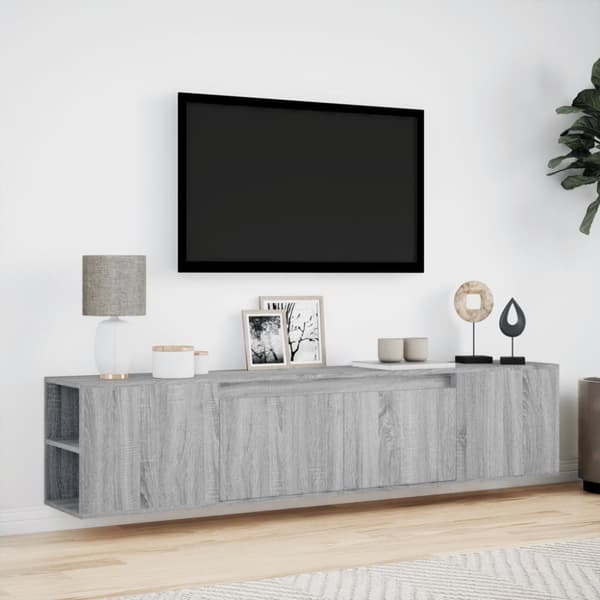 væghængt tv-bord med LED-lys 180x31x39,5 cm grå sonoma-eg