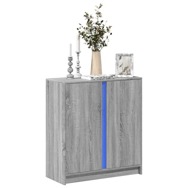 skab med LED-lys 77x34x85 cm konstrueret træ grå sonoma-eg