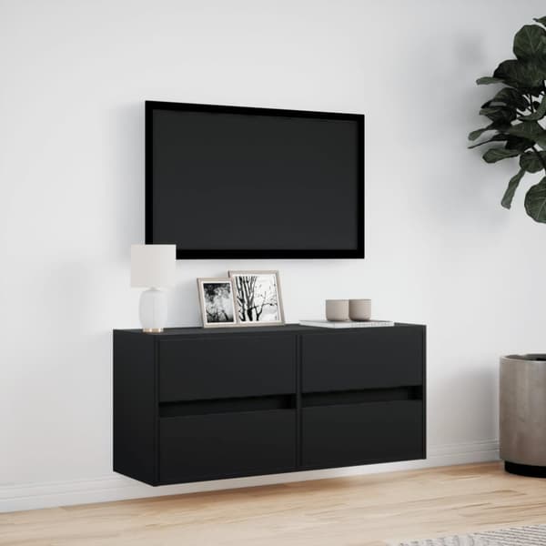 Väggmonterad tv-bänk LEDs svart 100x31x45 cm