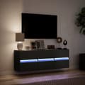Miniatyrbild 5 av 10: Väggmonterad tv-bänk LEDs svart 130x31x45 cm