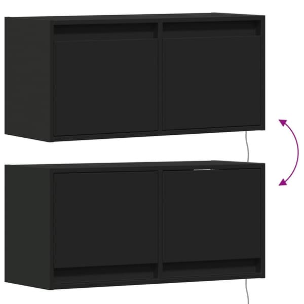 Väggmonterad tv-bänk LED svart 80x31x35 cm