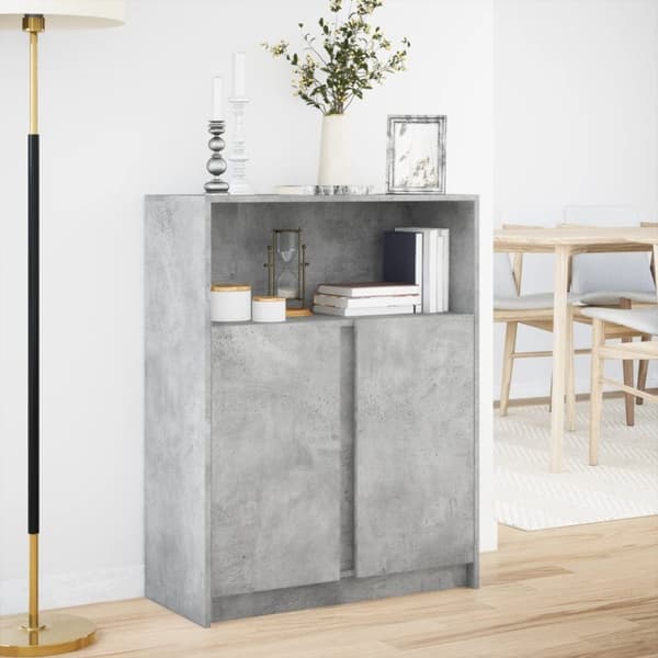 skab med LED 77x34x100 cm konstrueret træ betongrå