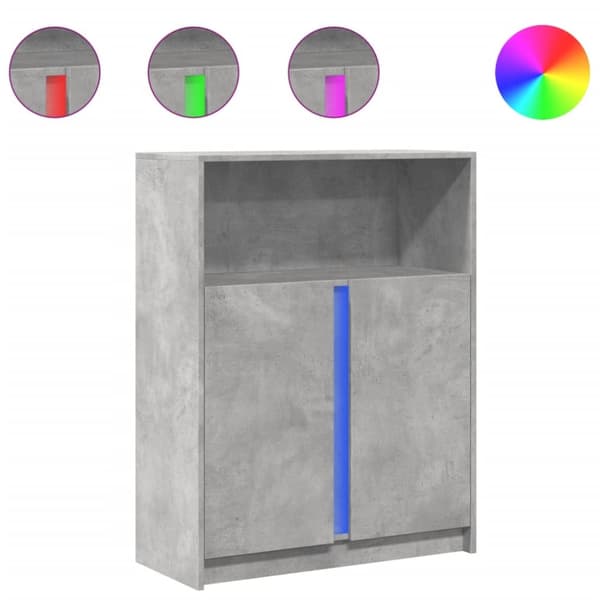 skab med LED 77x34x100 cm konstrueret træ betongrå