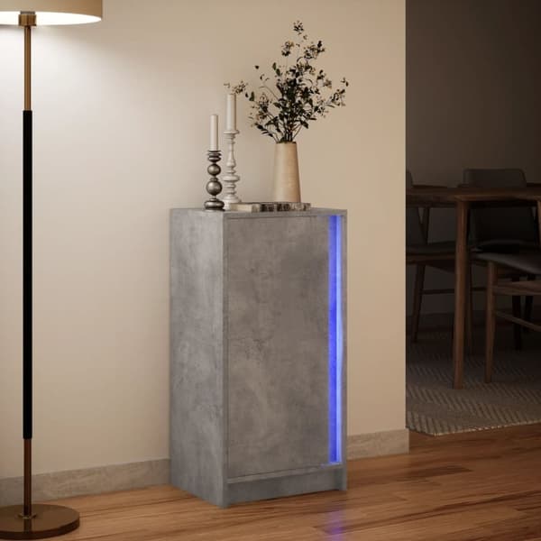 skab med LED-lys 42,5x34x85 cm konstrueret træ betongrå