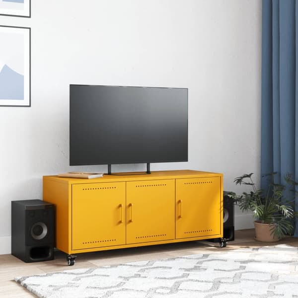 tv-bord 100,5x39x43,5 cm koldvalset stål sennepsgul